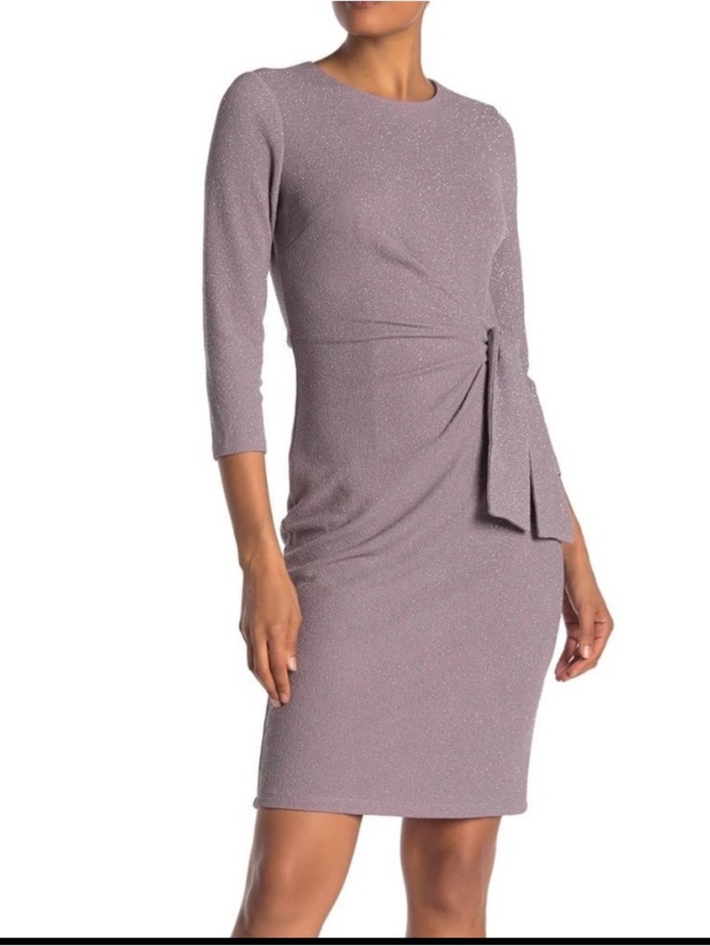 London Times Purple Ruched Tie Front Sheath Dress